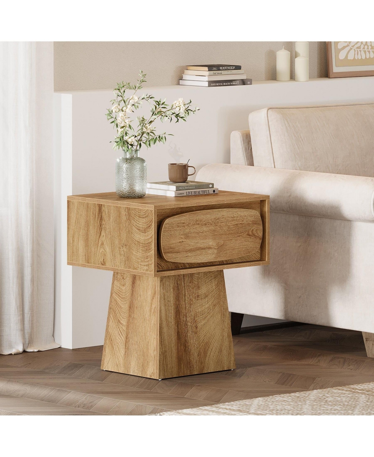Slickblue Wooden End Table with Storage Drawer for Small Spaces