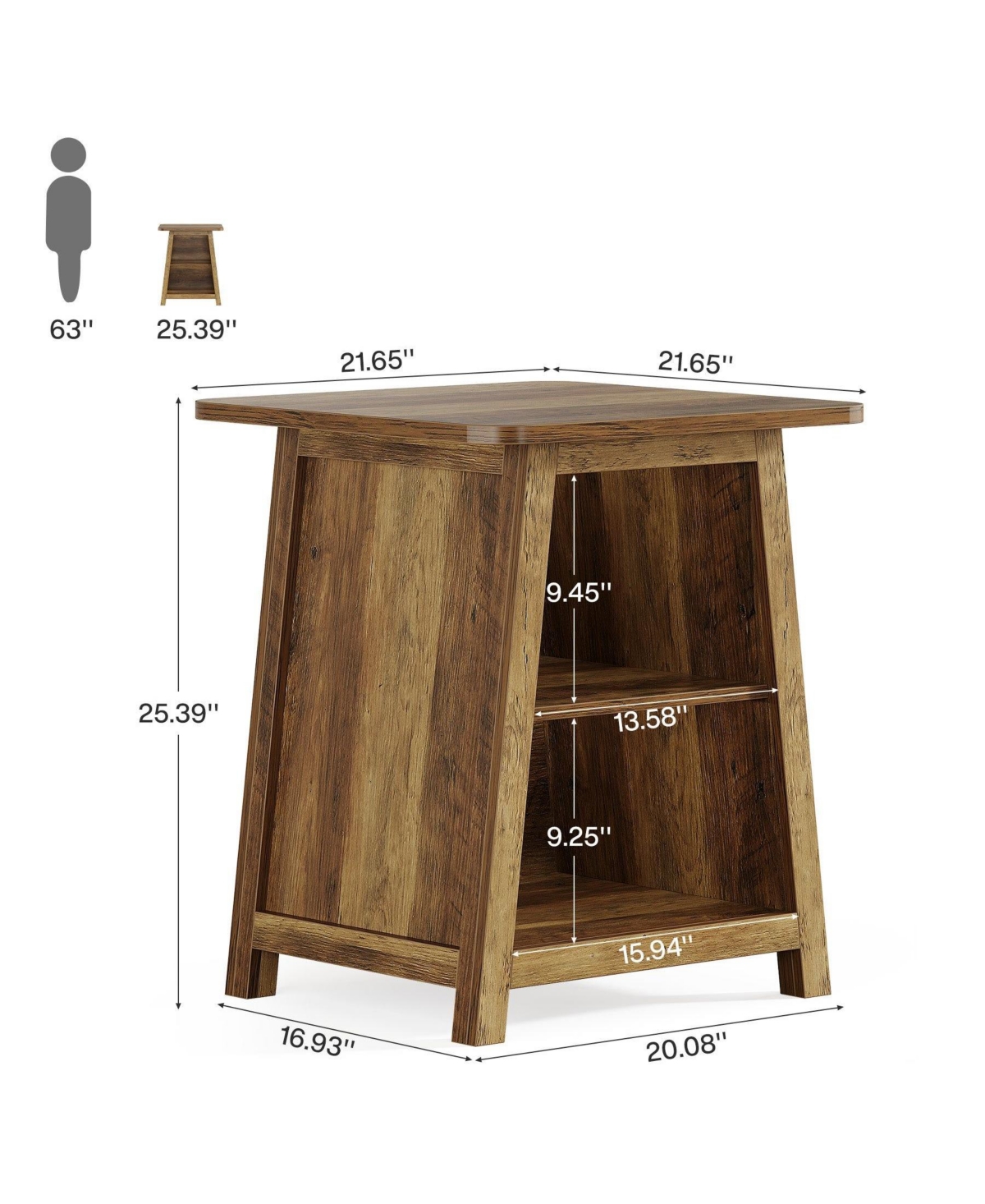 Slickblue 3-Tier End Table with Storage for Sofa or Living Room