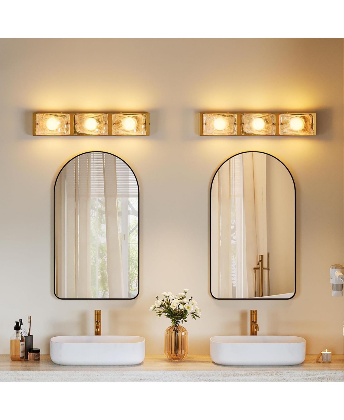 Tribesigns 3-Light Vanity Fixtures, Curved Cloud Glass Lampshades Plate, Modern Bathroom Wall Lighting Fixtures Over Mirror