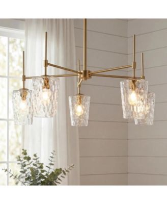 Modern Chandelier with Water Ripple Wine Glass Shades, 5-Light Pendant Light with Adjustable Height