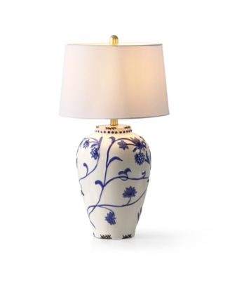 27-Inch Table Lamp with Porcelain Ginger Jar, Embossed Floral Ceramic Base with Fabric Shade