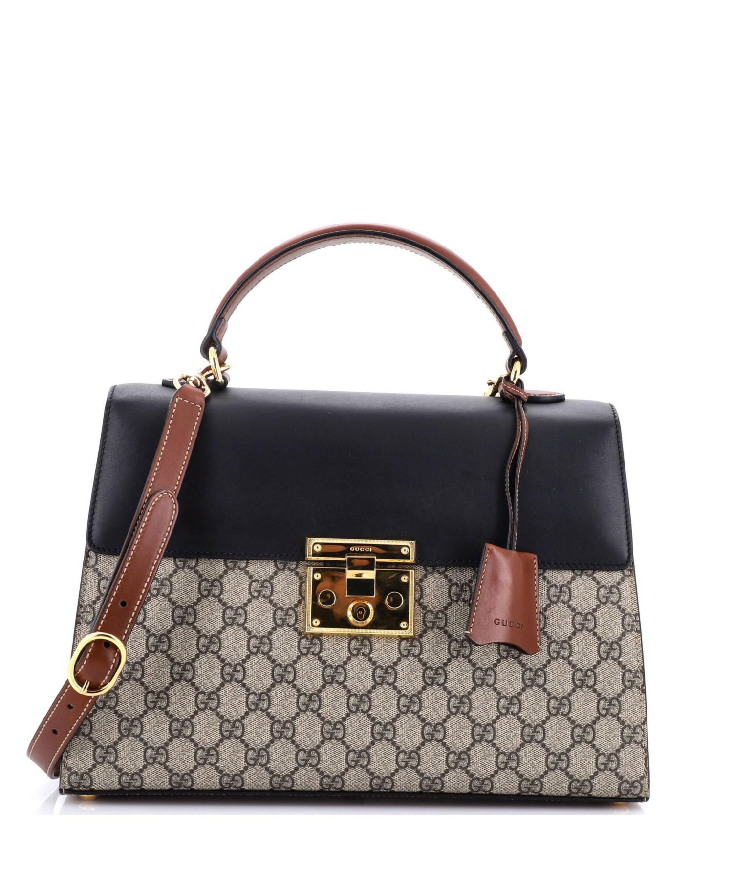Medium Padlock Top Handle Bag GG Coated Canvas and Leather