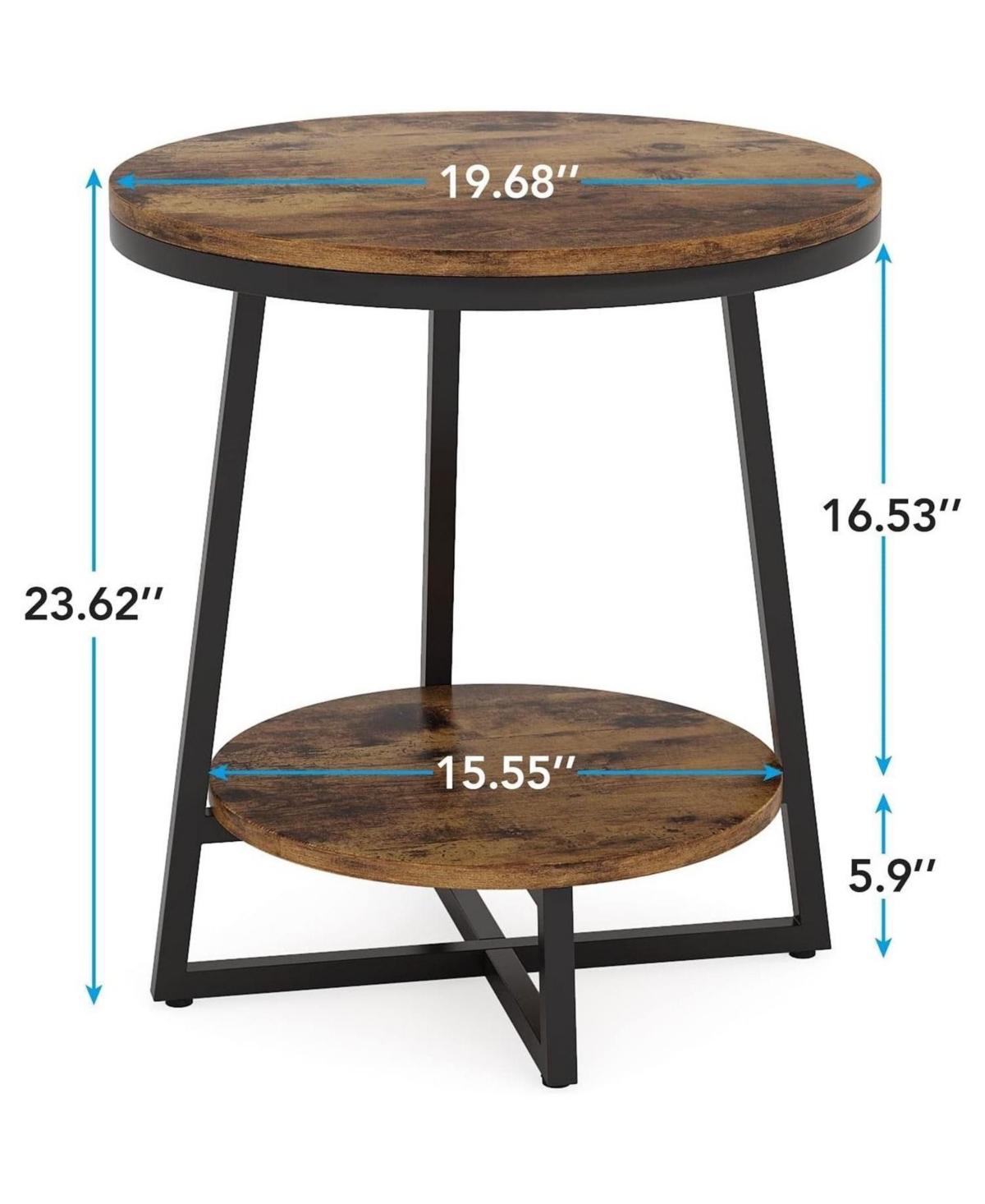Slickblue Round Accent Bedside Table with 2 Tier Storage Shelf and Metal Frame