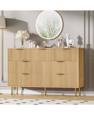 Modern Fluted 7 Drawer Dresser - Wide Wooden Chest for Bedroom, Living Room, Closet, Hallway - Contemporary Storage Organizer