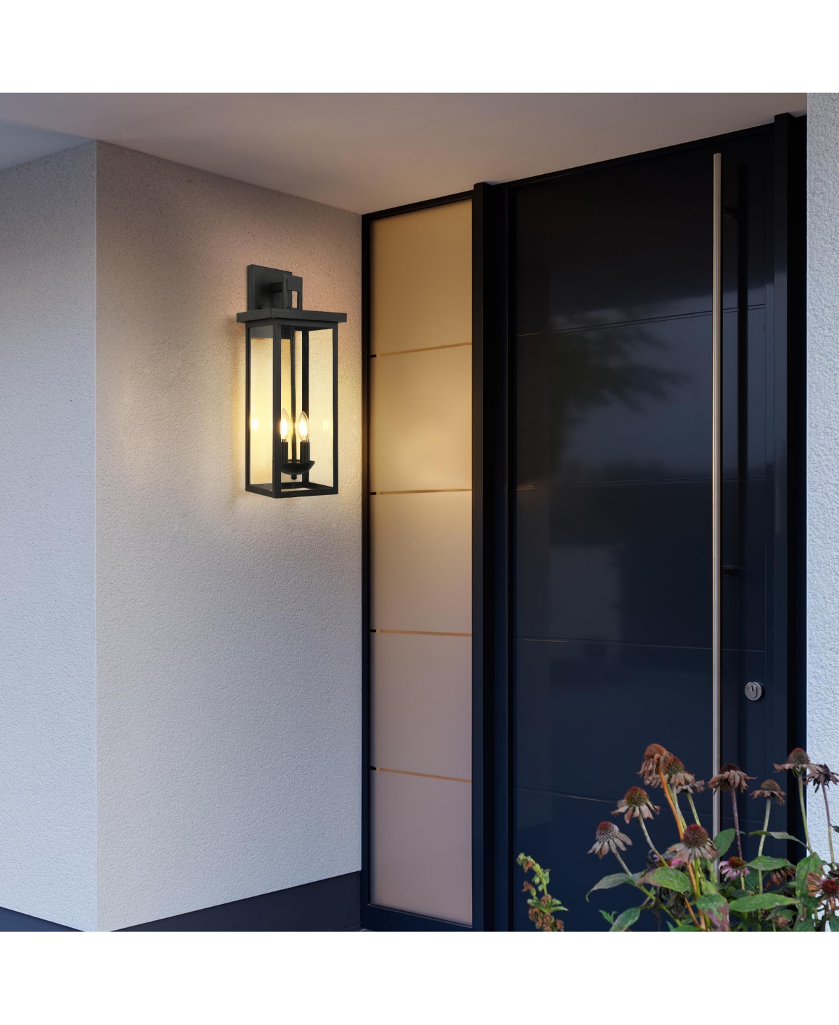 Busdays 22 Inch Outdoor Wall Lantern with Dusk to Dawn Sensor Clear Glass Panels Weatherproof Exterior 2 Light Design No Bulb