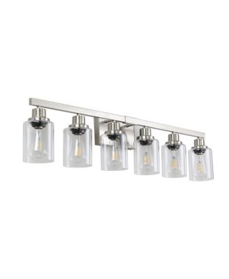 37 Inch Modern 6 Light Bathroom Vanity Light Fixture Brushed Nickel Finish Clear Glass Shades for Bathroom Vanity Dressing Area No Bulbs