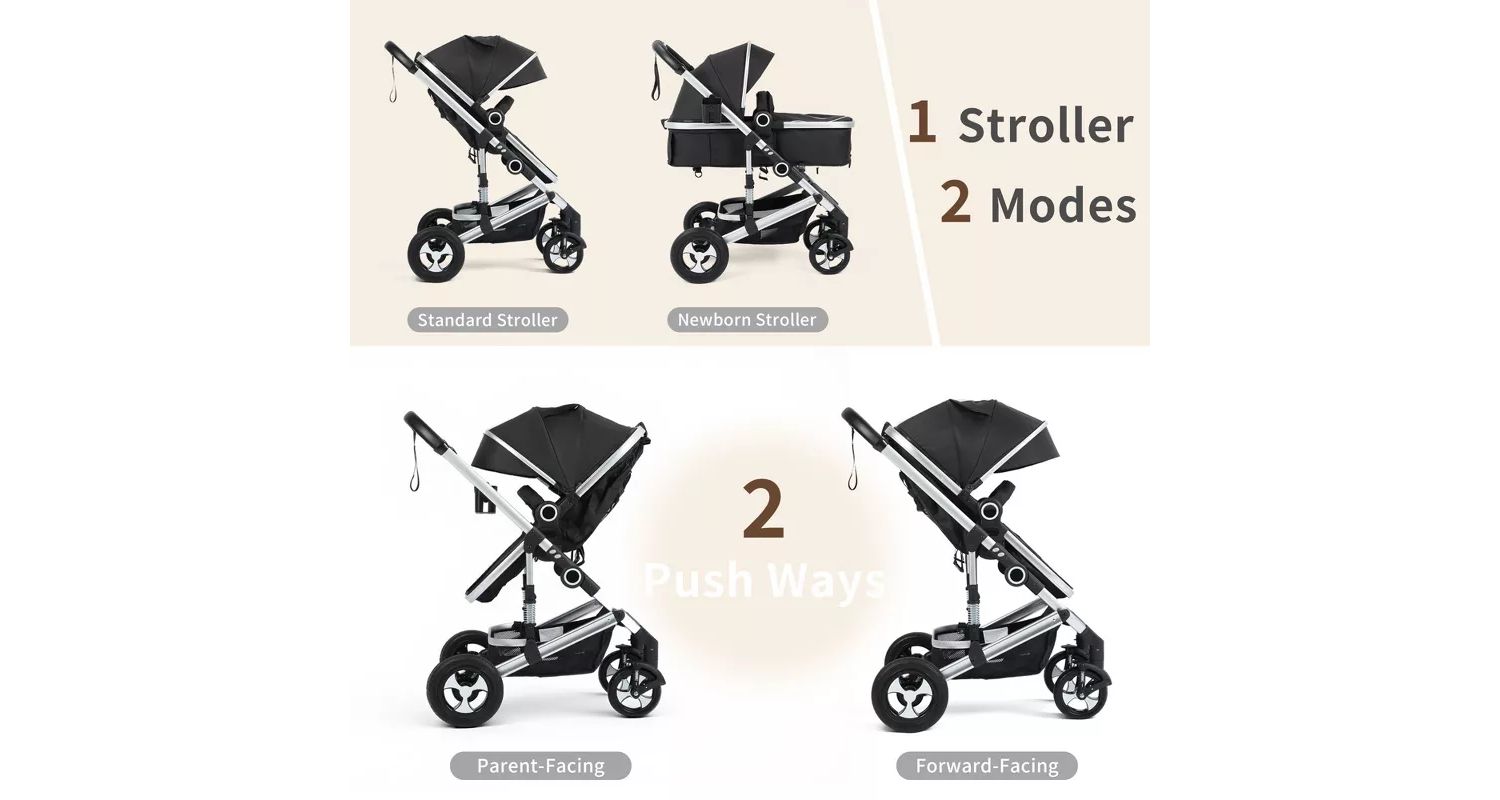 Cozi 2 Convertible Baby Stroller, Folding High Landscape Design with Adjustable Canopy and Diaper Bag