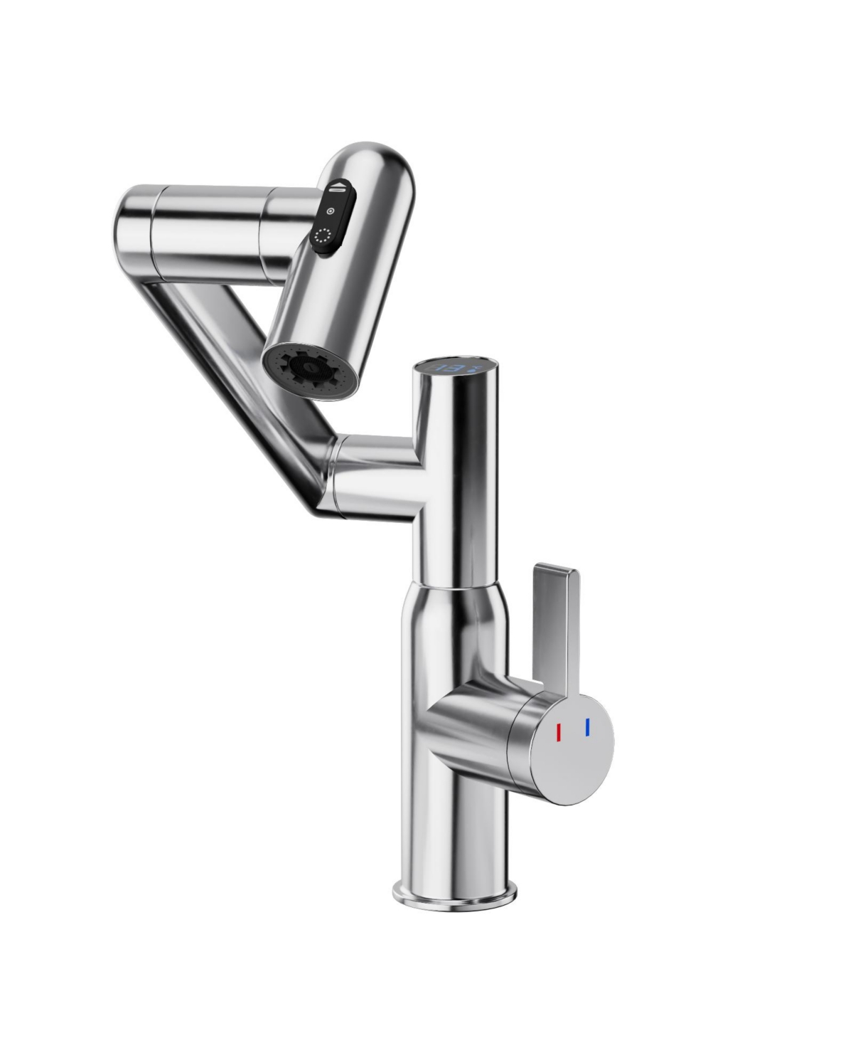 Phying Chrome Bathroom Sink Faucet with Spray Function and Temperature Display for Anti-Skid Switch and Hot and Cold and 360degree(s) Rotary