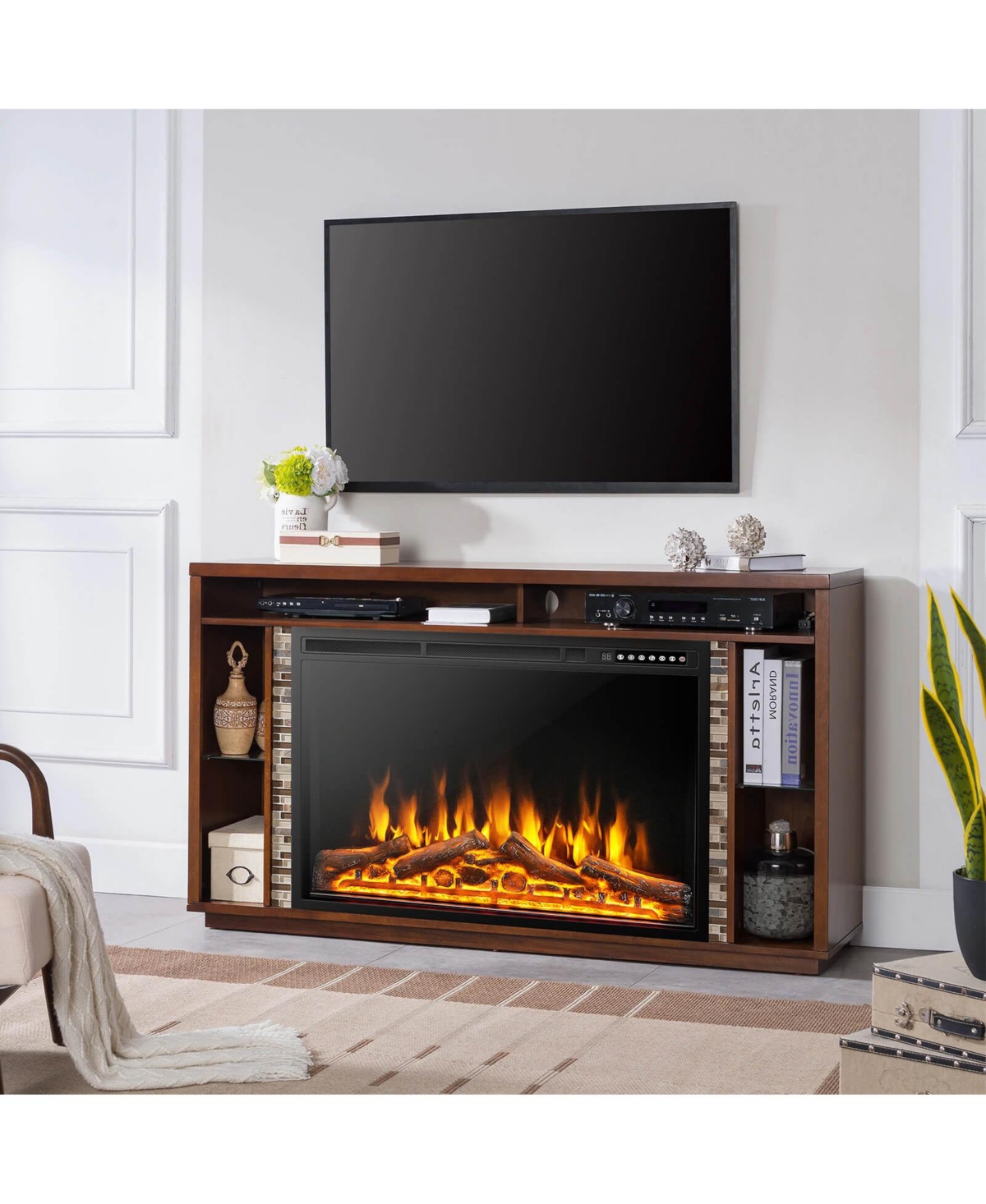 Ecooso Electric Fireplace Recessed with Adjustable Flames