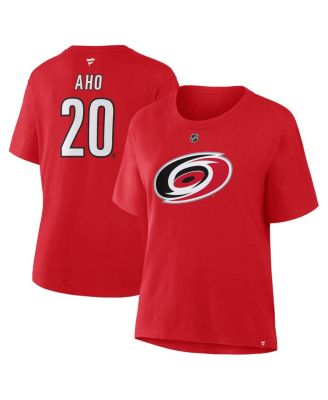 Women's Sebastian Aho Red Carolina Hurricanes Authentic Stack Name & Number T-Shirt