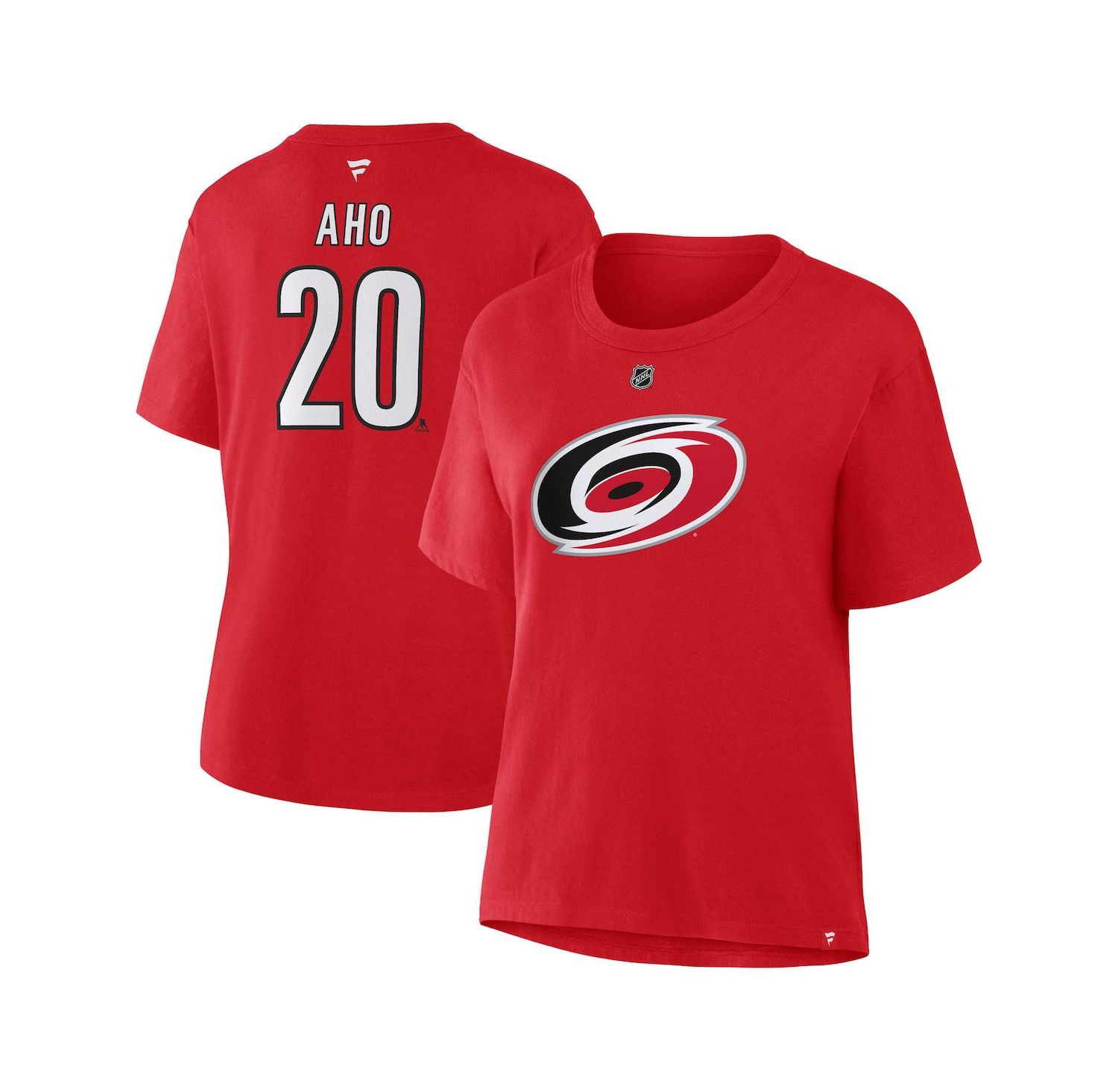 Women's Sebastian Aho Red Carolina Hurricanes Authentic Stack Name & Number T-Shirt