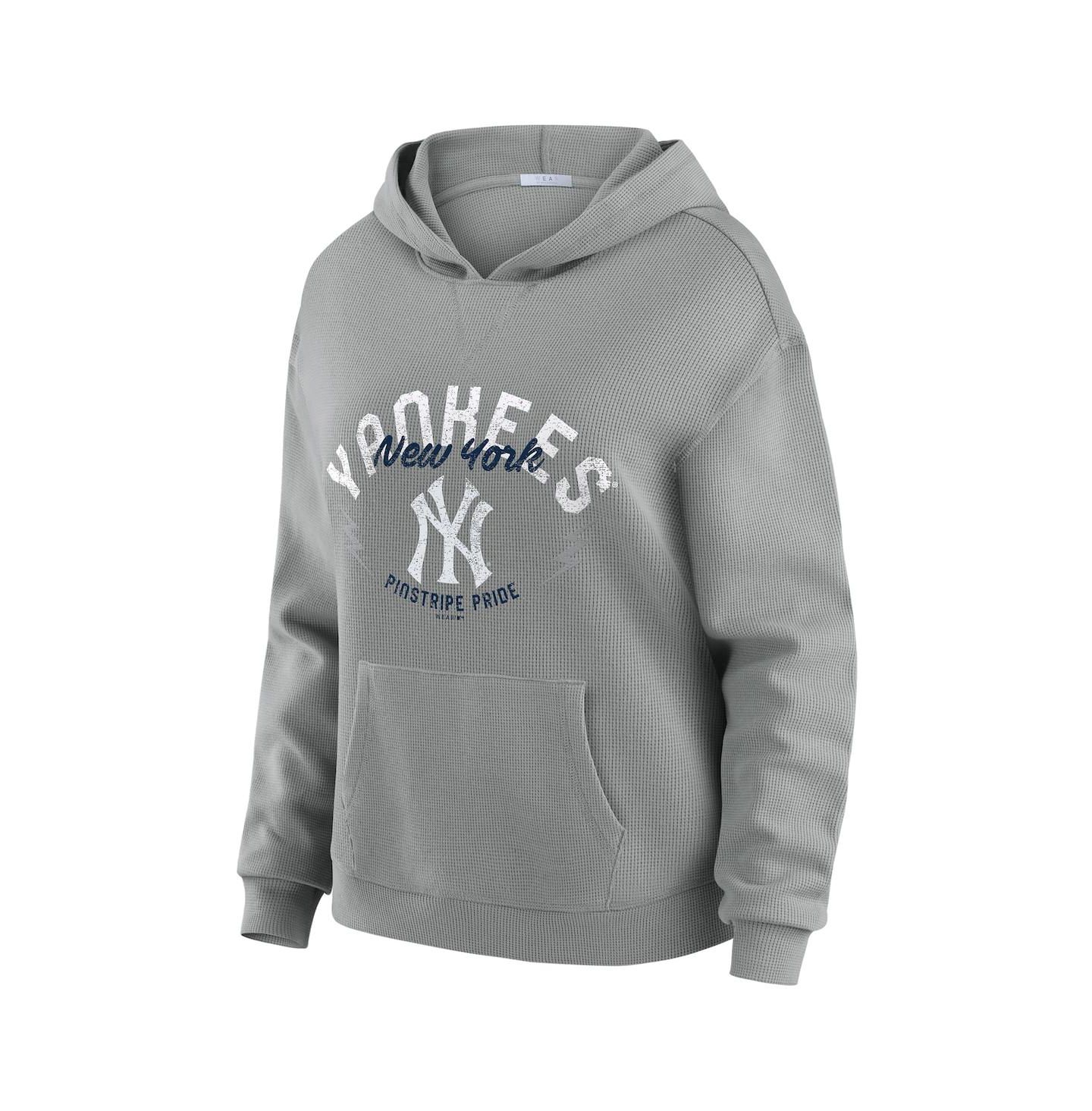 Женский комплект WEAR by Erin Andrews Gray New York Yankees Plus Size Waffle-Knit Long-Sleeve Hoodie Lounge Pant Set — фото 2