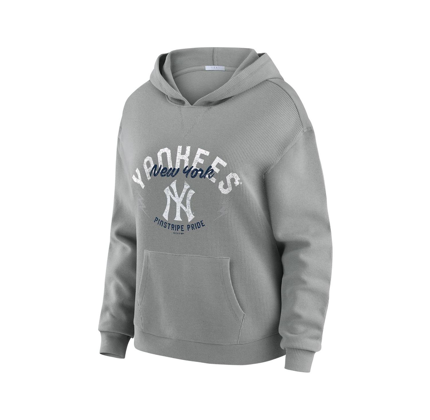 Women's Gray New York Yankees Plus Size Waffle-Knit Long-Sleeve Hoodie Lounge Pant Set