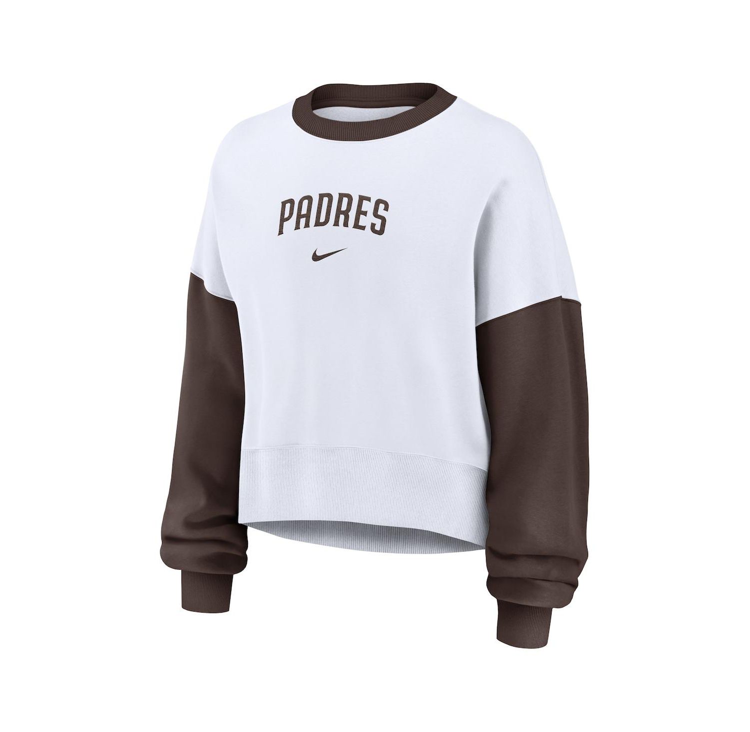 Women's White/Brown San Diego Padres Oversized High Hip Fleece Sweatshirt