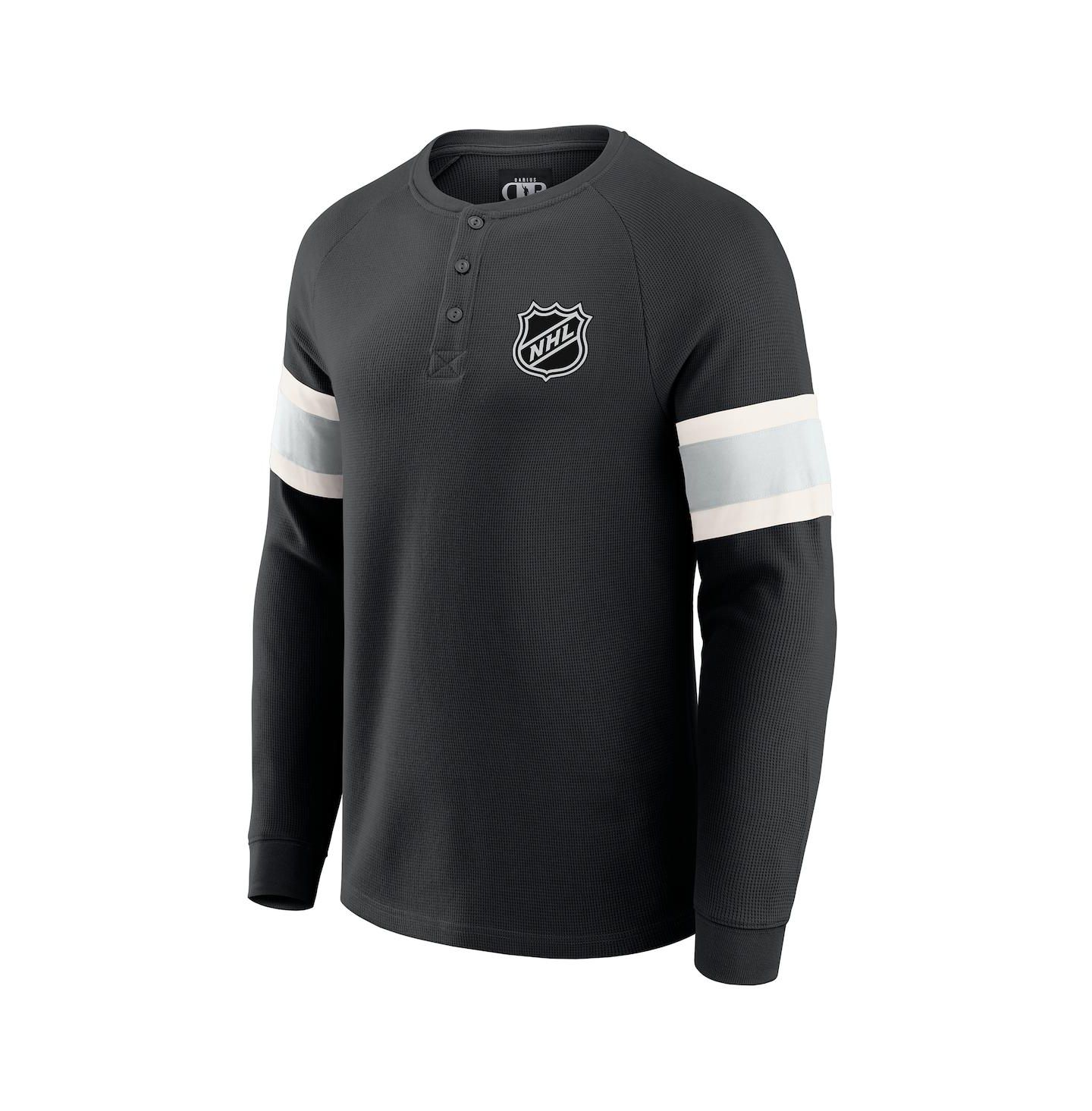 Мужская футболка Fanatics Black NHL Waffle-Knit Raglan Long Sleeve Henley — фото 2