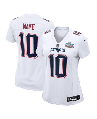 Women's Drake Maye White New England Patriots Super Bowl LX Patch Tundra Fashion Game Jersey