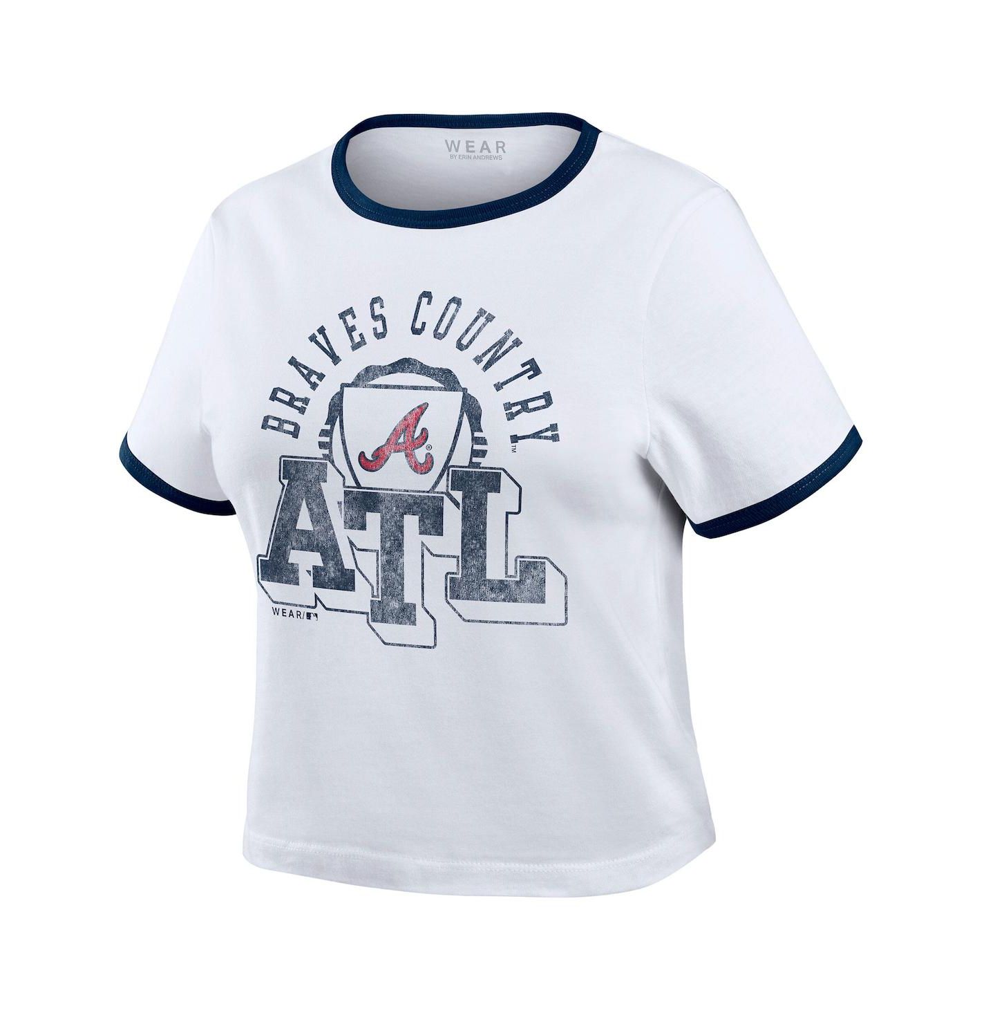 Женская футболка WEAR by Erin Andrews White Atlanta Braves Ringer Baby T-Shirt — фото 2