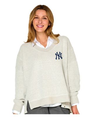 Women's Beige New York Yankees Popcorn V-Neck Sweater