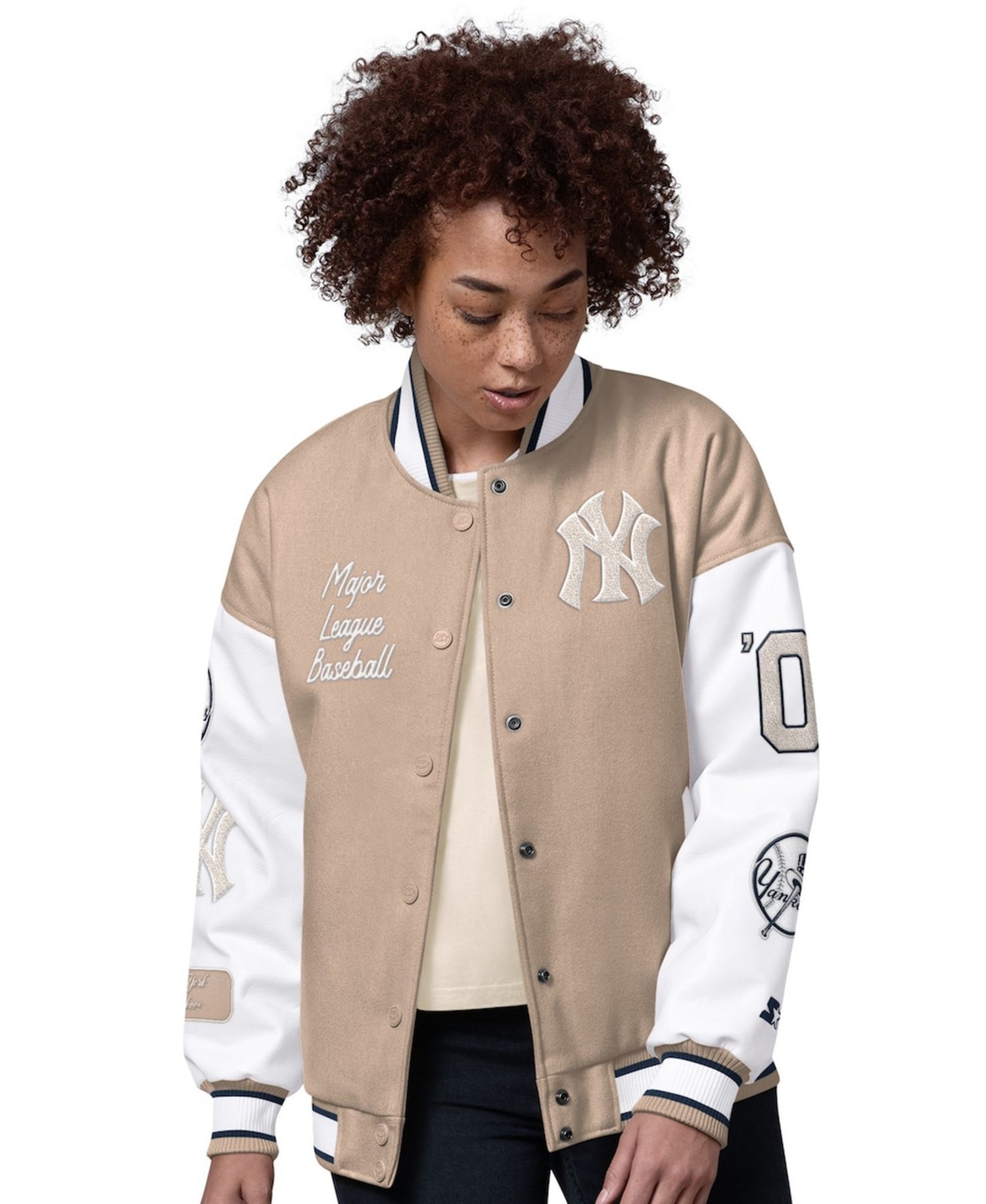 Women's Sand New York Yankees Free Ball Varsity Jacket