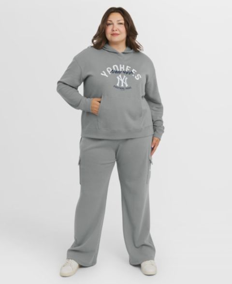 Женский комплект WEAR by Erin Andrews Gray New York Yankees Plus Size Waffle-Knit Long-Sleeve Hoodie Lounge Pant Set