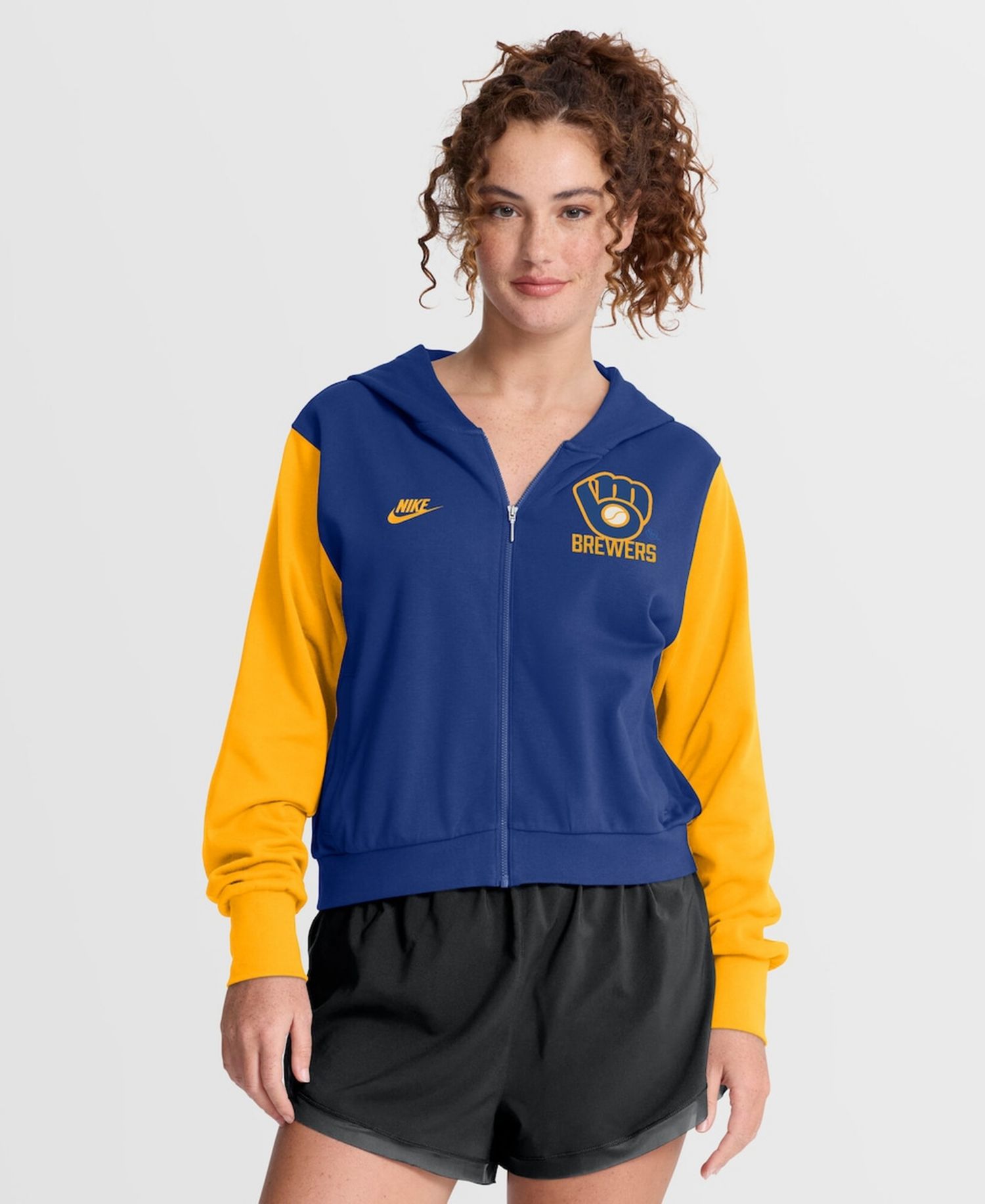Women's Royal/Gold Milwaukee Brewers Cooperstown Collection Cropped Full-Zip Hoodie