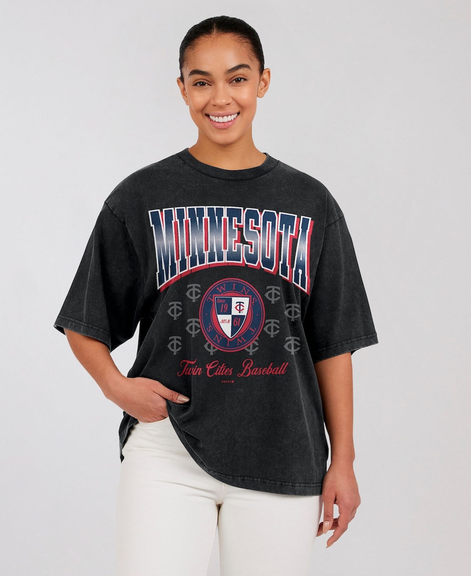Women's Black Minnesota Twins Oversized Boyfriend T-Shirt