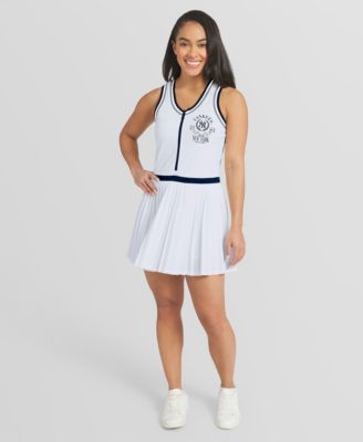 Women's White New York Yankees Zip-Front Pleated Tri-Blend Scoop Neck Tank Dress