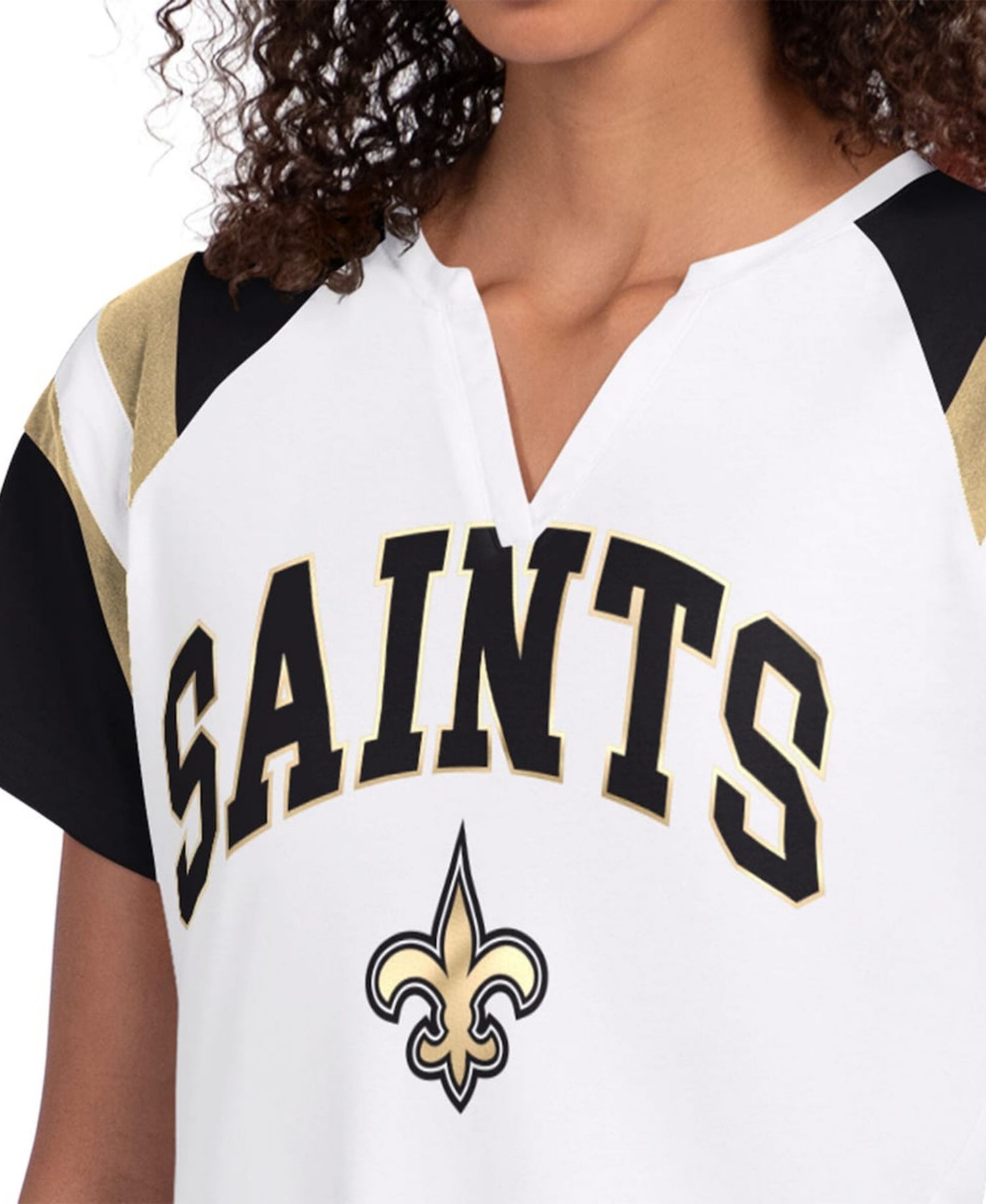 Women's White New Orleans Saints Game On Notch Neck T-Shirt