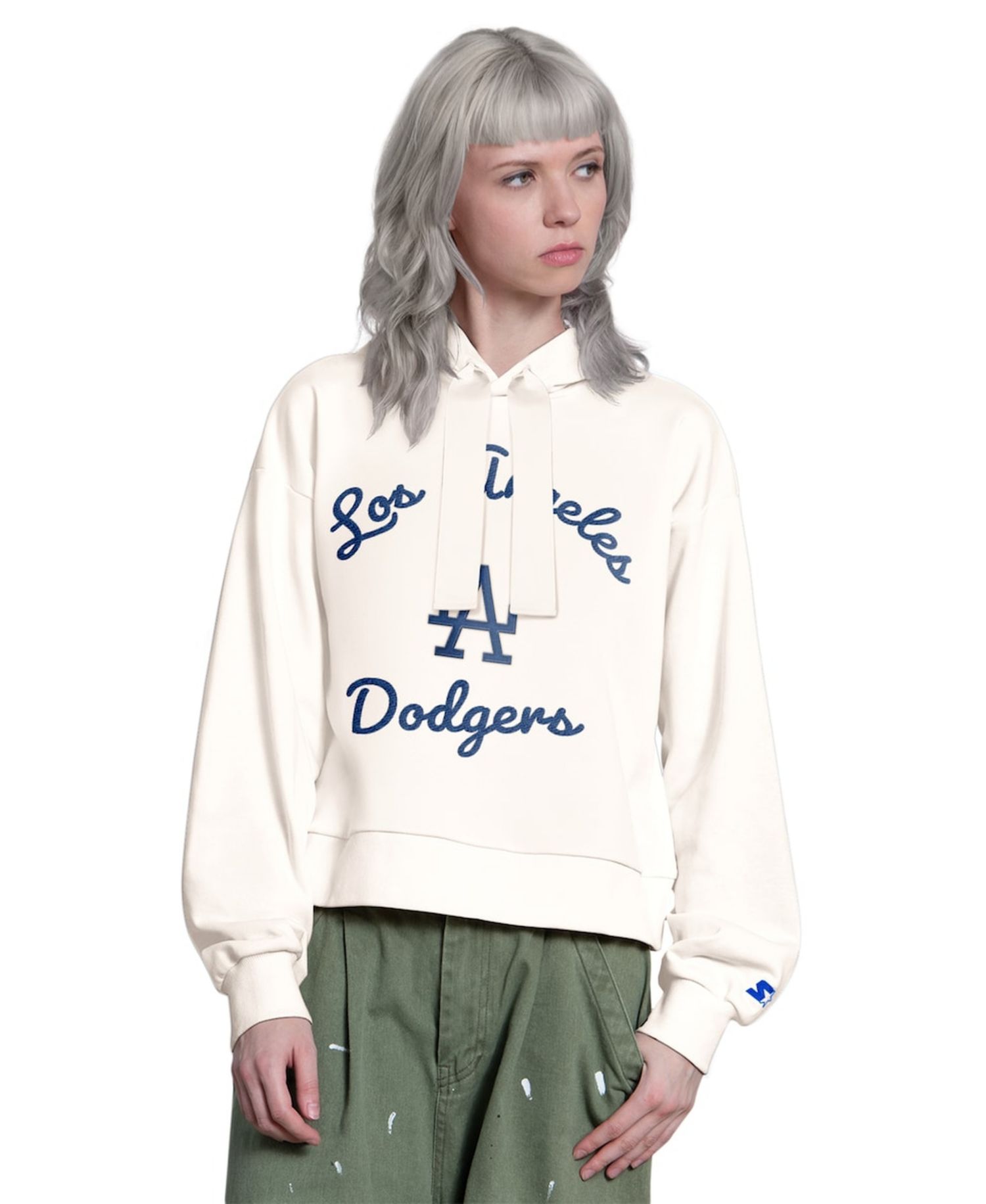 Women's Cream Los Angeles Dodgers Baseline Hoodie Sweatshirt