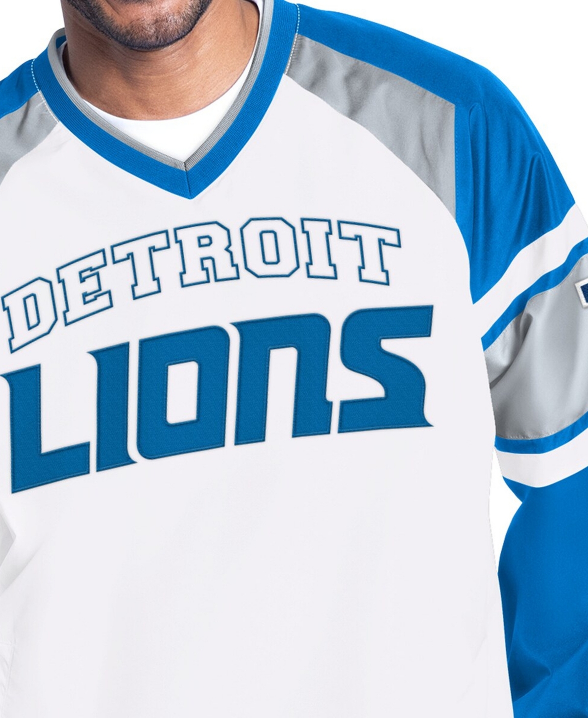 Starter Men's White Detroit Lions Infield Play Raglan Pullover Jacket