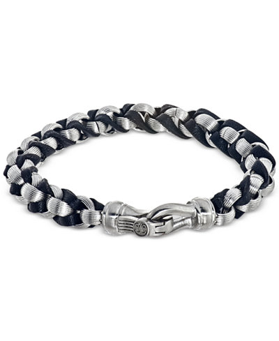 Esquire Men's Jewelry Twist Link Bracelet in Black Leather and ...
