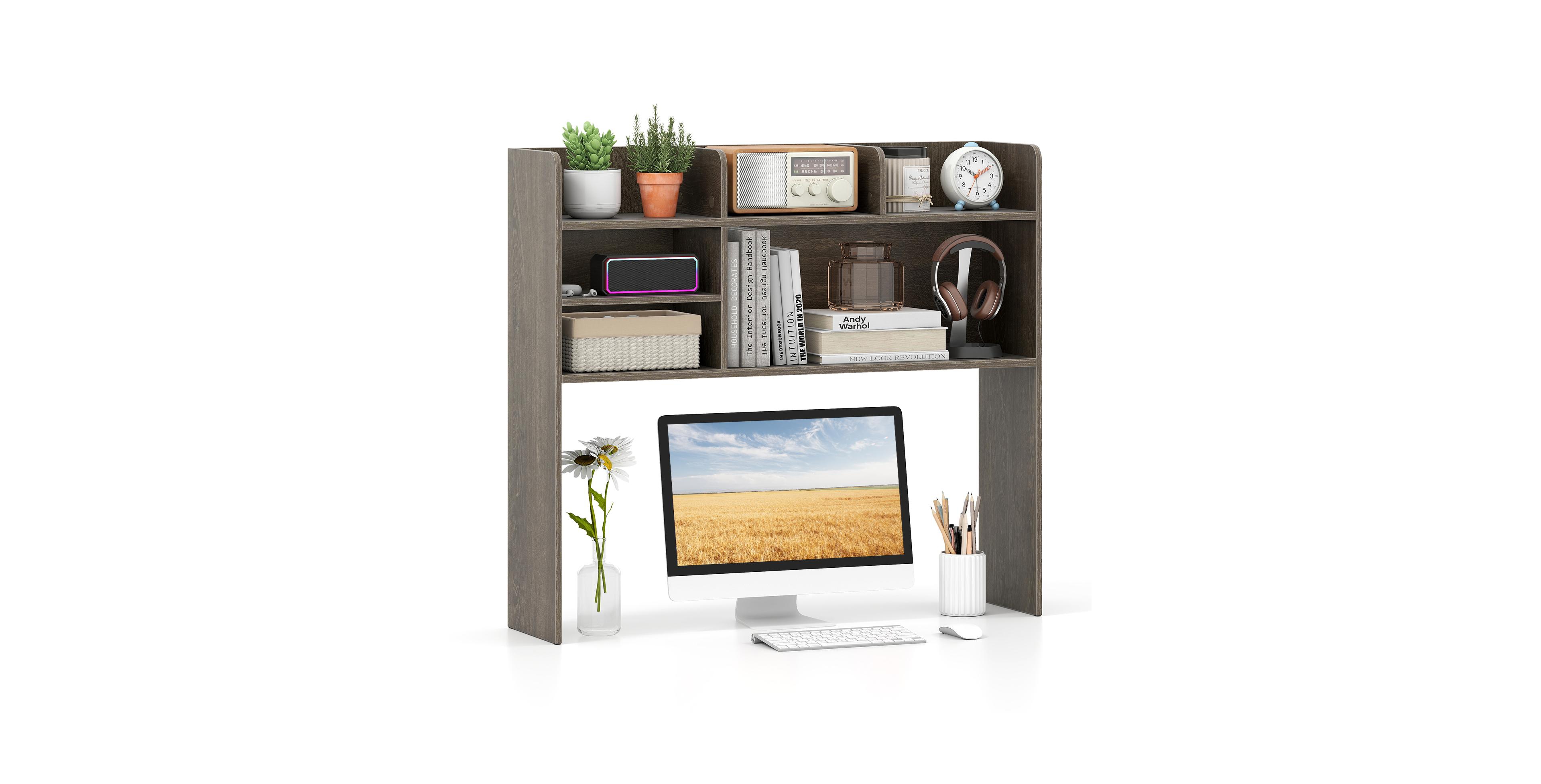 Gymax 3-Tier Desktop Bookshelf with 6 Shelves Desk Organizer for Computer Desk