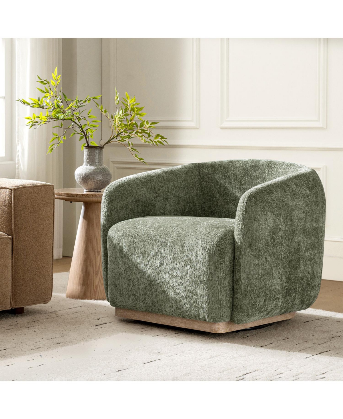 Hulala Home Berklie Modern Boucle Chenille Swivel Armchair with Solid Wood Base