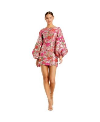 Women's Floral Brocade Balloon Sleeve Mini Dress
