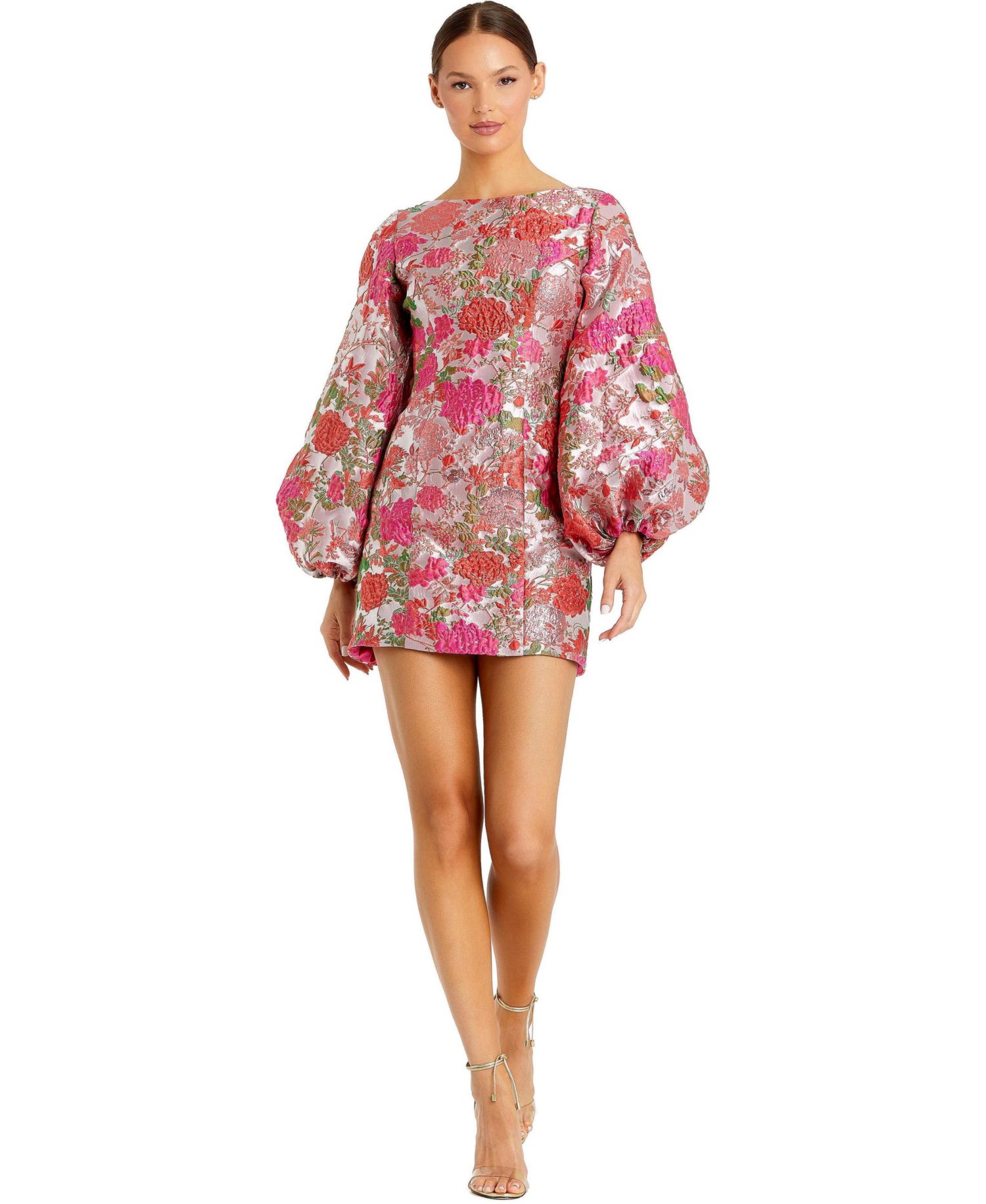 Women's Floral Brocade Balloon Sleeve Mini Dress
