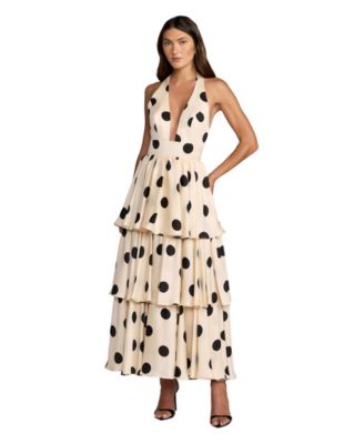 Mac Duggal Women's Polka Dot Halter Neck Ruffle Maxi Dress - Macy's