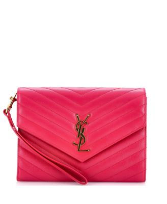 Classic Monogram Envelope Wristlet Clutch Matelasse Chevron Leather