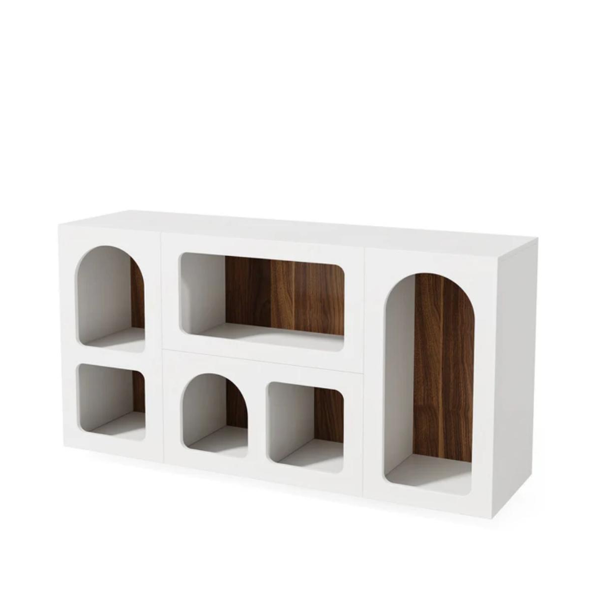 Slickblue Sofa Console Table with Storage Shelves, Wooden Entryway Organizer Table