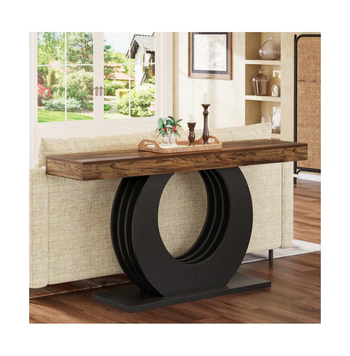 Slickblue Rustic Console Table with Round Base for Hallway, Entryway and Sofa Side Use