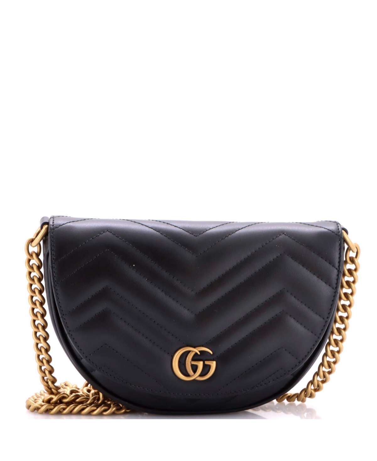 Pre-Owned Gucci Mini Gg Marmont Half Moon Flap Crossbody Bag Matelasse Leather