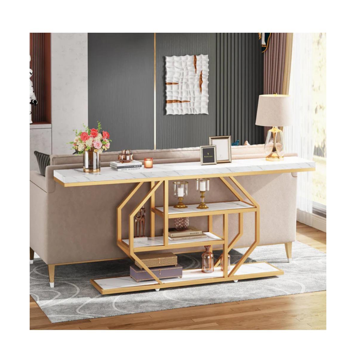Slickblue 4-Tier Accent Console Table with Open Storage Shelves for Living Room Display