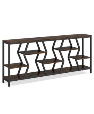 Industrial Sofa Table with Multi Tier Storage Shelves for Home Organization
