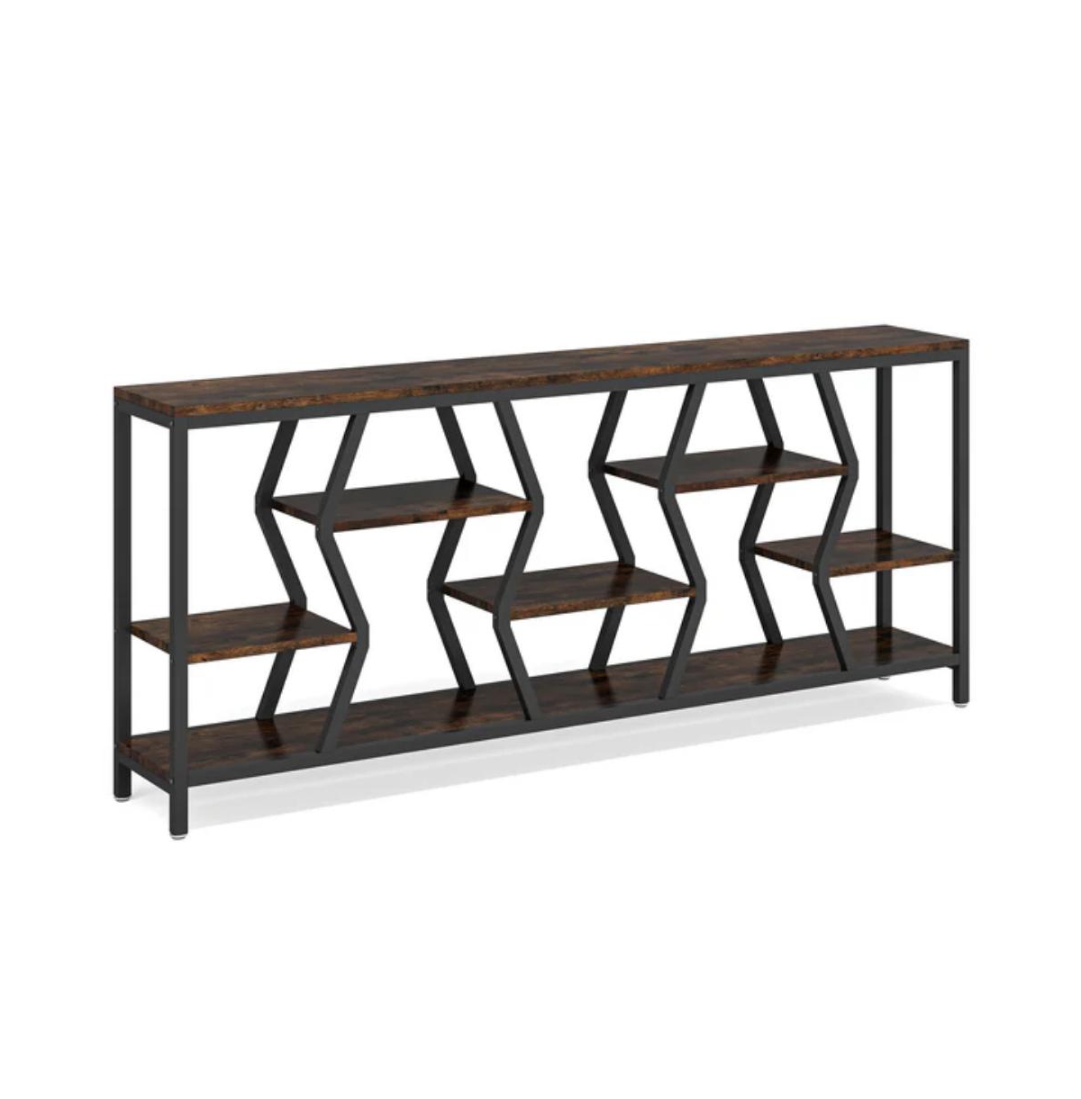 Slickblue Industrial Sofa Table with Multi Tier Storage Shelves for Home Organization
