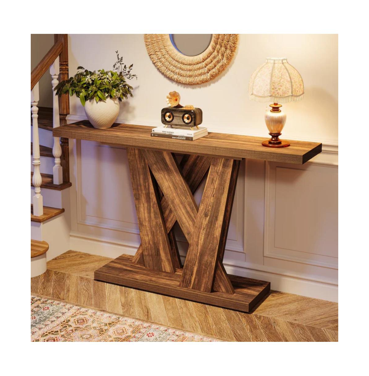 Slickblue Entryway Console Table with Geometric Base, Farmhouse Style Accent Furniture