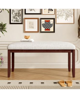 38" Mid-Century Upholstered Bench - Solid Wood Legs and Padded Seat for Dining, Bedroom and Entryway