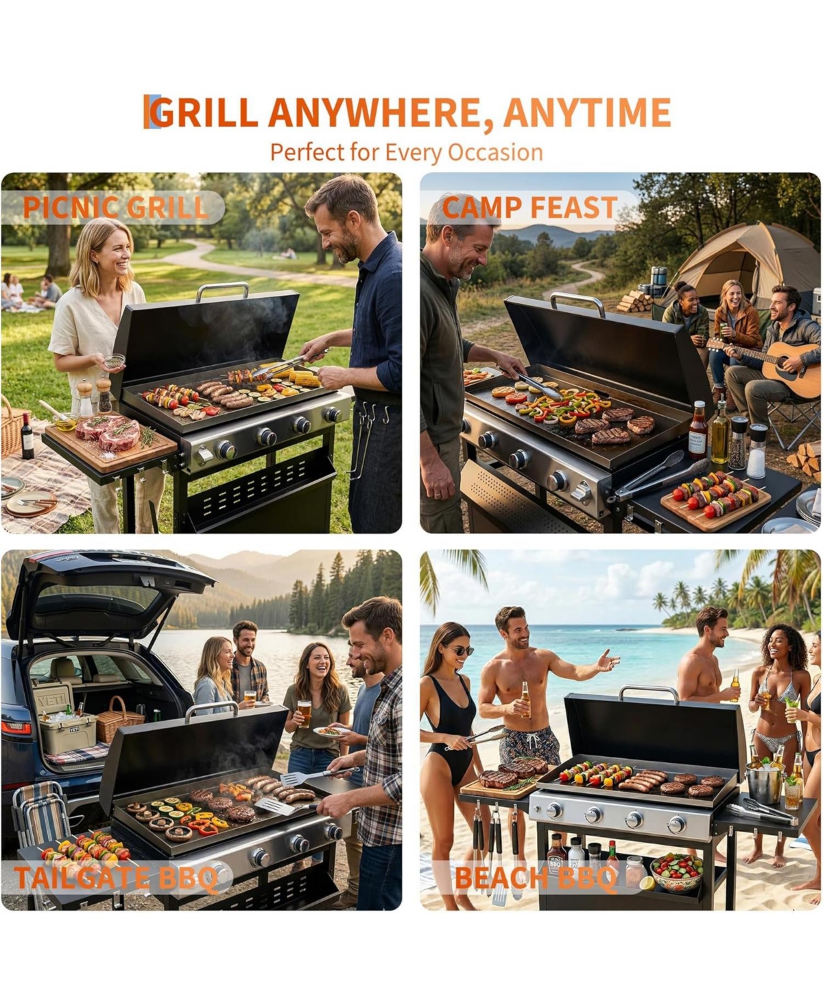 Xo Stainless Steel 32000 Btu 4 Burner Propane Gas Griddle with Hood for Outdoor Use
