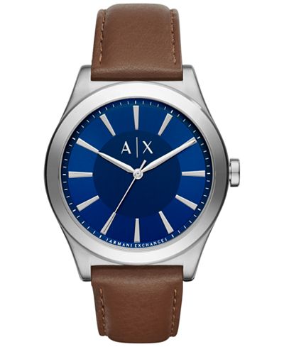 A|X Armani Exchange Men's Dark Brown Leather Strap Watch 44mm AX2324
