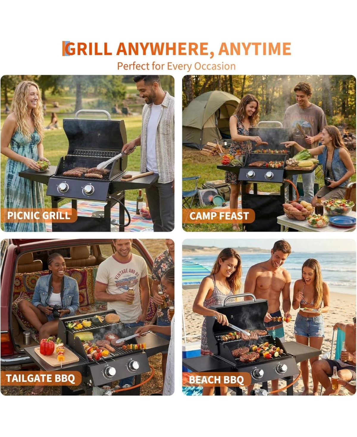 Xo 16000 Btu 2 Burner Propane Gas Griddle Convertible Stand/Tabletop with Weather-Resistant Hood for Backyard Camping