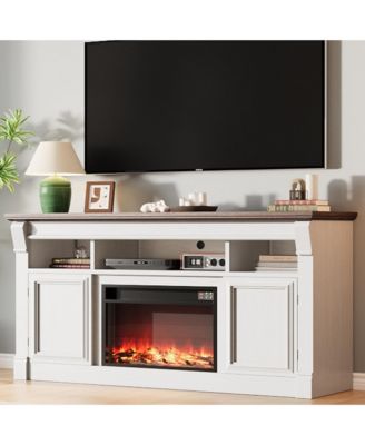 58" Farmhouse Fireplace TV Stand, Entertainment Center with Open Storage Cabinets for TVs Up to 75", Media Console for Living Room