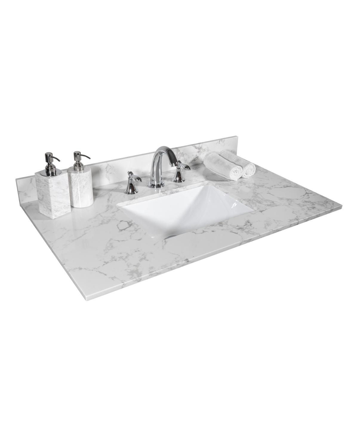 Sillysis 31/37/43 Inch Carrara Marble Stone Vanity Top with Ceramic Undermount Sink and Backsplash